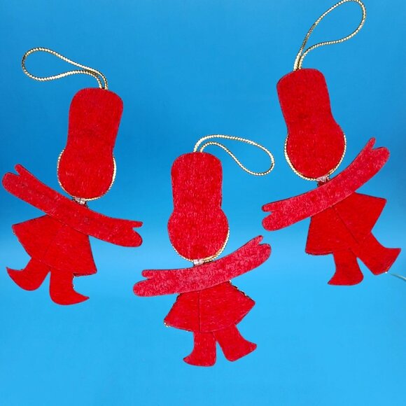 Vintage Red Felt Toy Soldier Ornaments w/ Googly Eyes & Gold Trim 1960s v1 - Picture 6 of 10